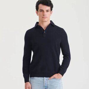 Naadam Men's Ultralight Long Sleeve Polo- Navy-